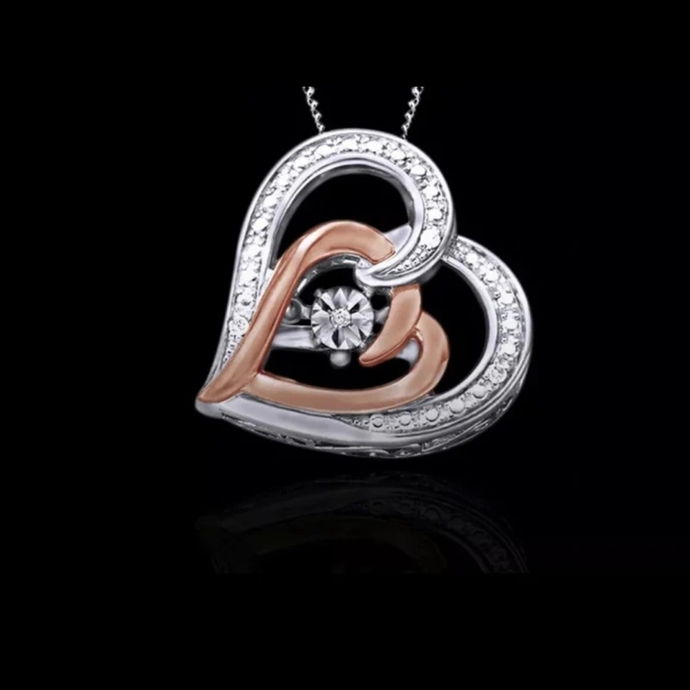 Natural Diamond Heart Pendant Necklace 10k White Gold Over Sterling Silver 925